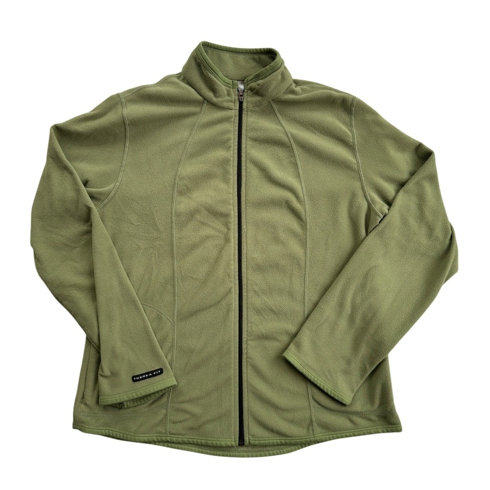 Nike Therma-FIT Fleece Jacket Women XL Green Full Zip Mock Neck Excellent